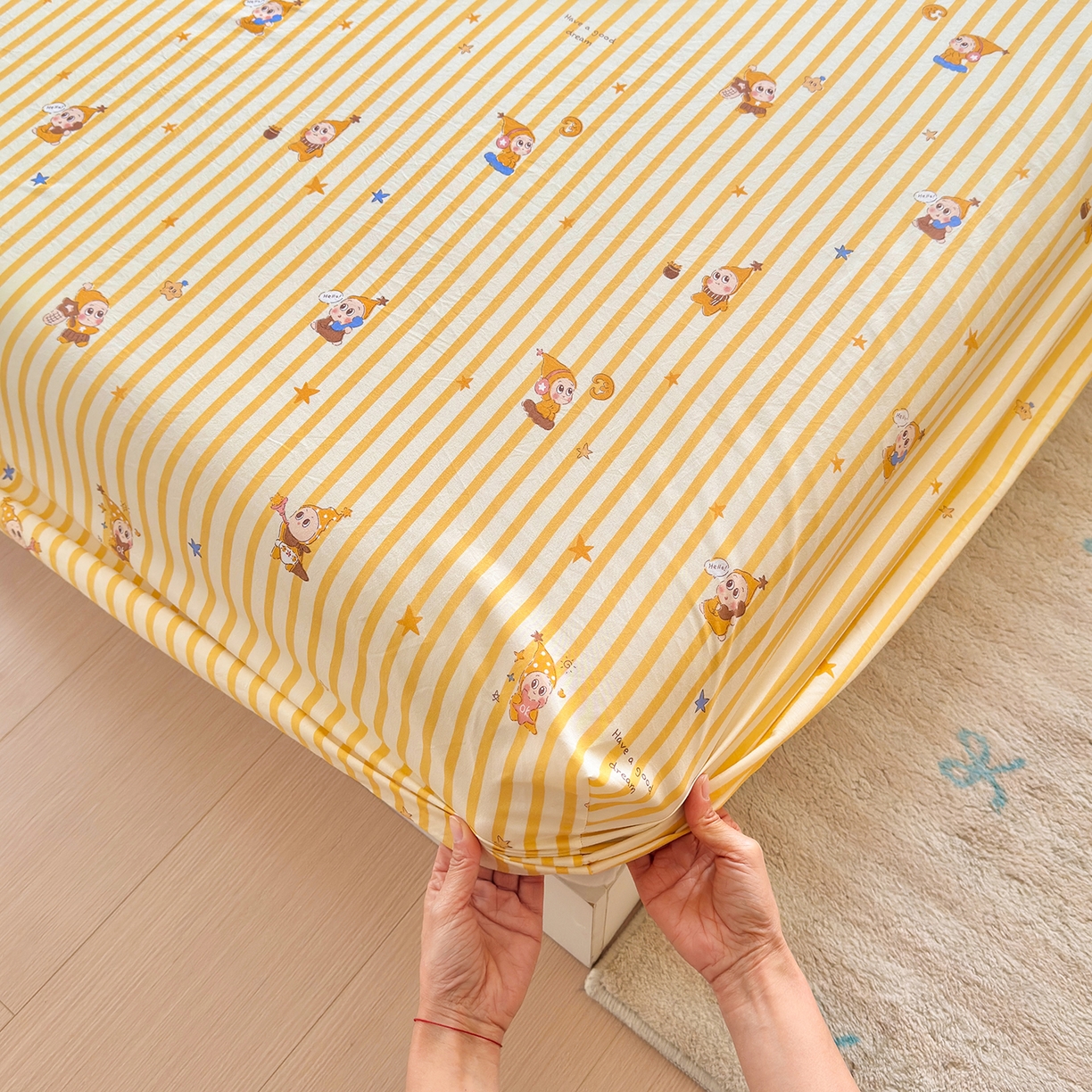 91家纺网 家纺一手货源 找家纺 沐芷 2026 【提供买家秀】古法水洗仿棉床笠席梦思床罩床垫防滑床套罩床笠三件套 星仔