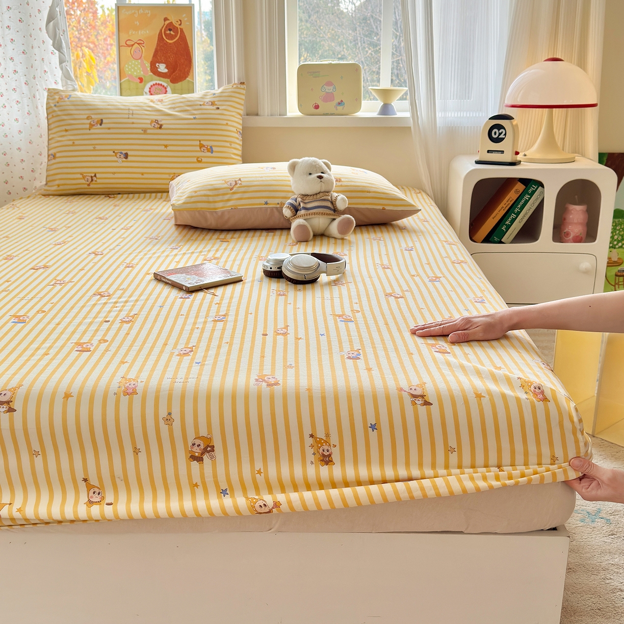 91家纺网 家纺一手货源 找家纺 沐芷 2026 【提供买家秀】古法水洗仿棉床笠席梦思床罩床垫防滑床套罩床笠三件套 星仔