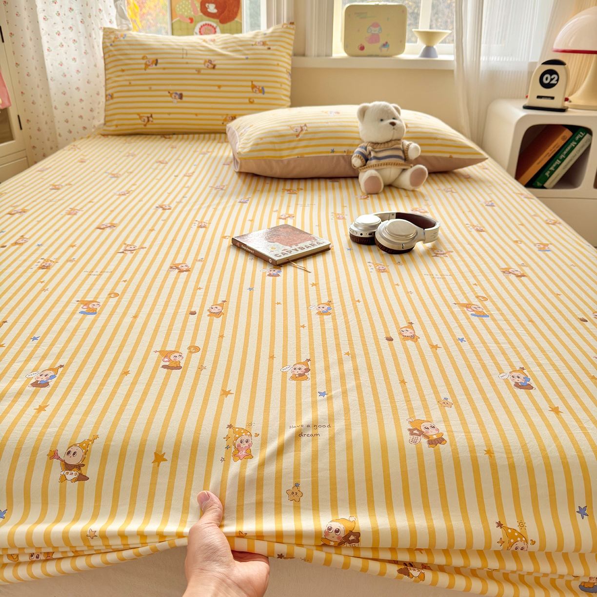 91家纺网 家纺一手货源 找家纺 沐芷 2026 【提供买家秀】古法水洗仿棉床笠席梦思床罩床垫防滑床套罩床笠三件套 星仔