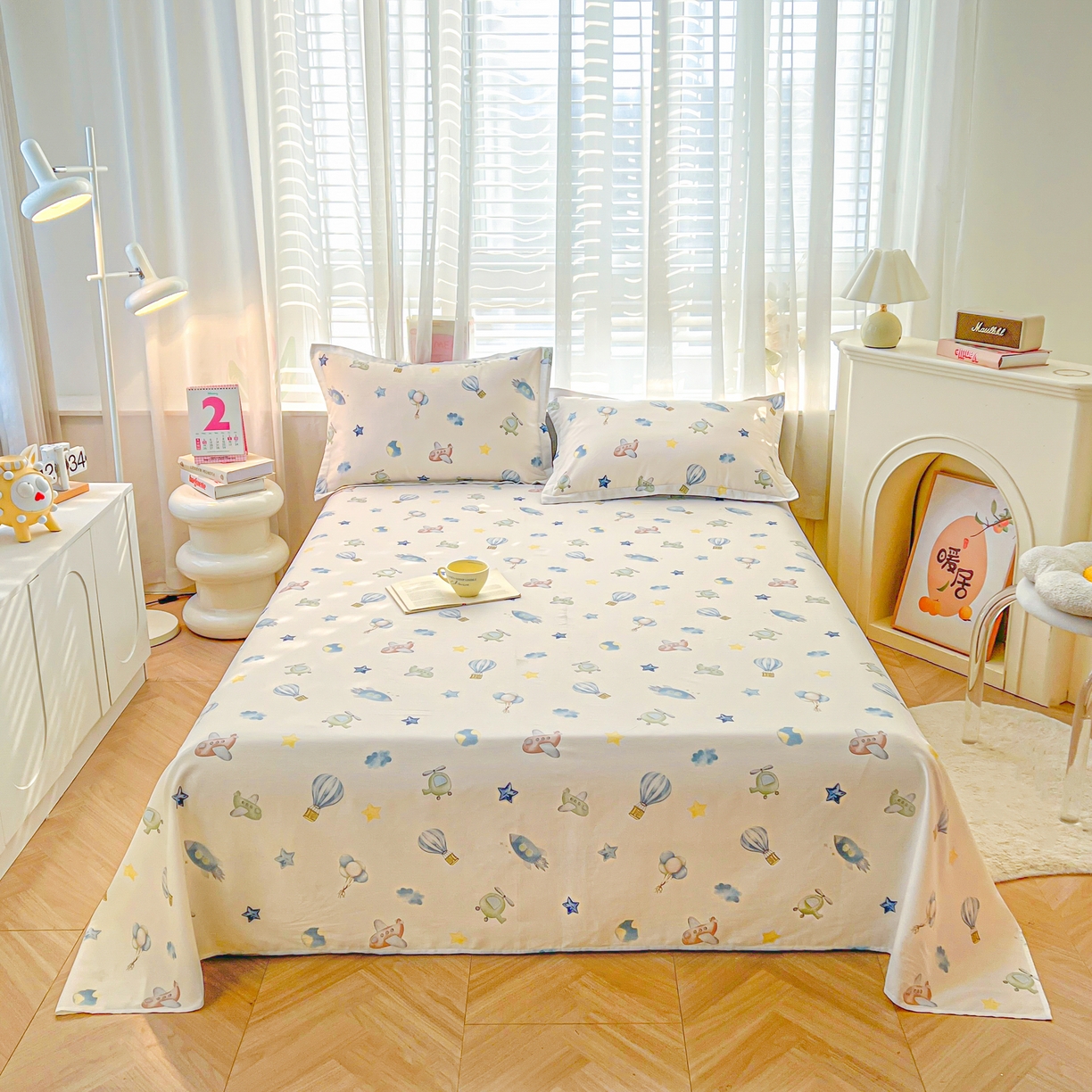 91家纺网 家纺一手货源 找家纺 珂博家纺 2026新款12868全棉纯棉小清新印花系列单床单床笠 星辰大海