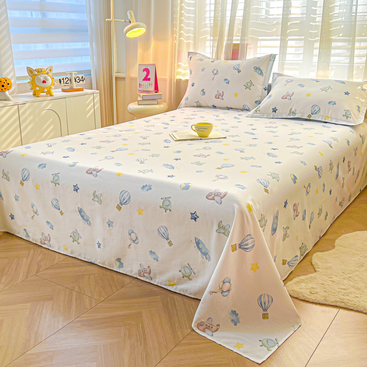 91家纺网 家纺一手货源 找家纺 珂博家纺 2026新款12868全棉纯棉小清新印花系列单床单床笠 星辰大海