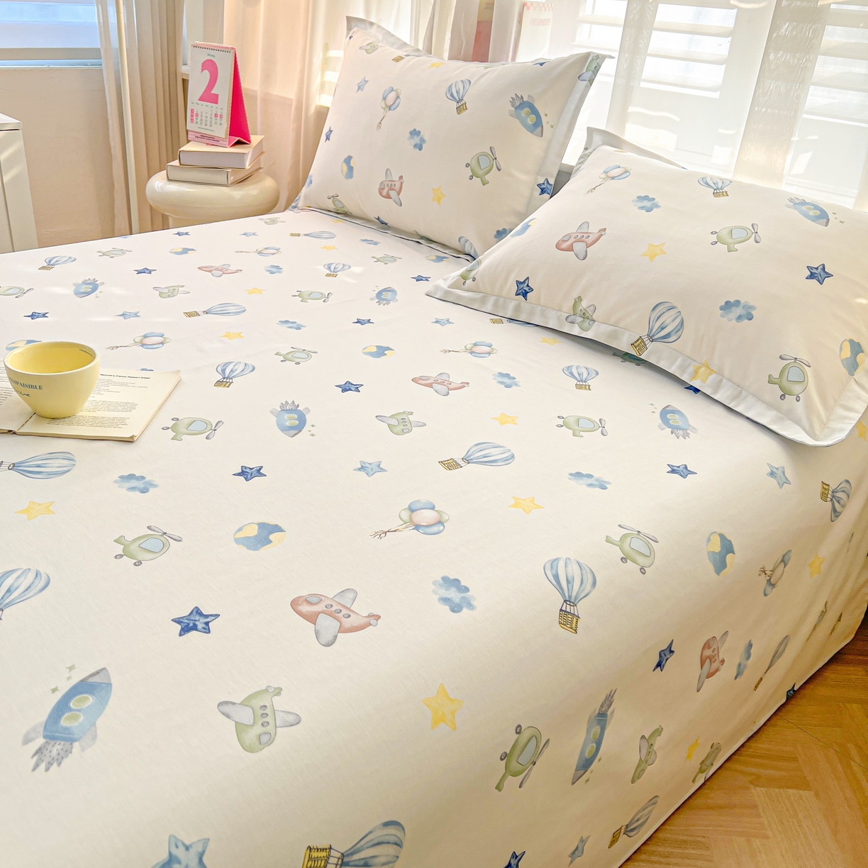 91家纺网 家纺一手货源 找家纺 珂博家纺 2026新款12868全棉纯棉小清新印花系列单床单床笠 星辰大海