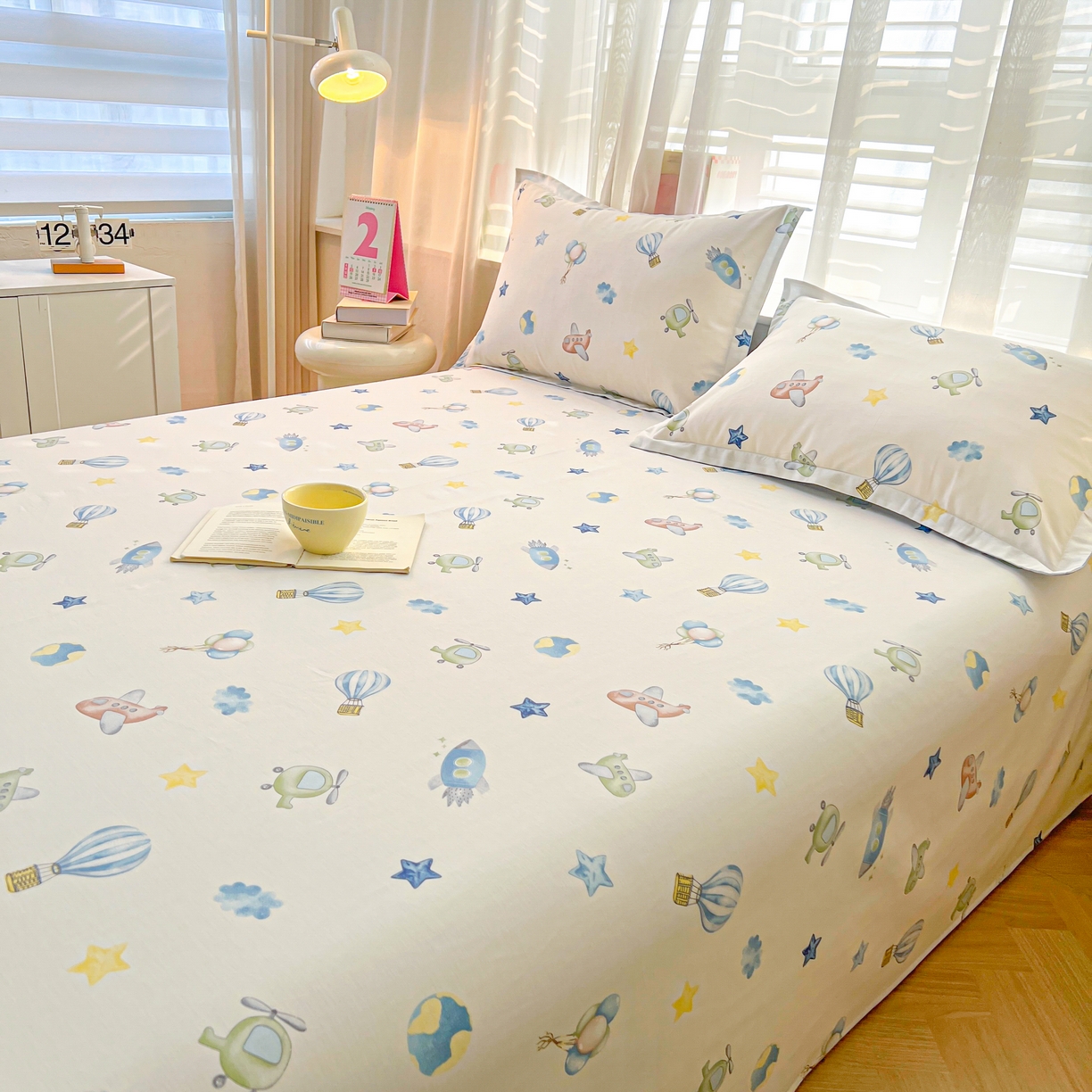 91家纺网 家纺一手货源 找家纺 珂博家纺 2026新款12868全棉纯棉小清新印花系列单床单床笠 星辰大海