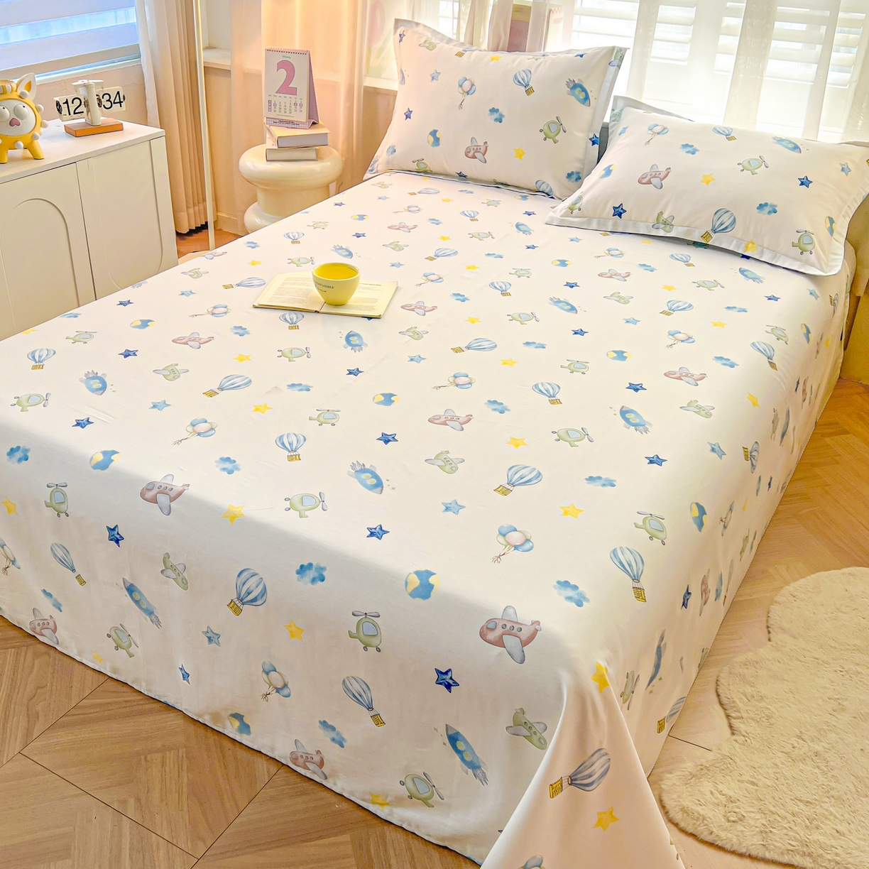 91家纺网 家纺一手货源 找家纺 珂博家纺 2026新款12868全棉纯棉小清新印花系列单床单床笠 星辰大海