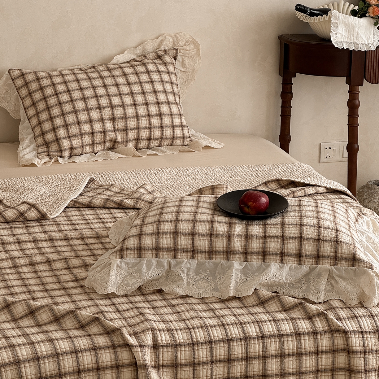 91家纺网 家纺一手货源 找家纺 床盖工厂店 2026新款法式复古花边款新疆棉花床盖四件套 米兰米