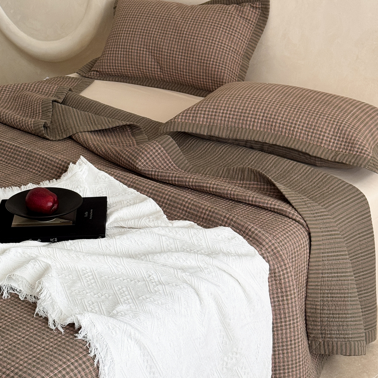 床盖工厂店 2026新款双面水洗全棉填充新疆棉花床盖四件套 赫本绿