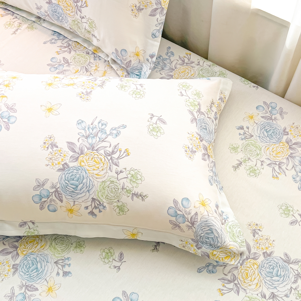 91家纺网 家纺一手货源 找家纺 珂博家纺 2026新款12868全棉纯棉小清新印花系列枕套单件单枕套 晨曦花露