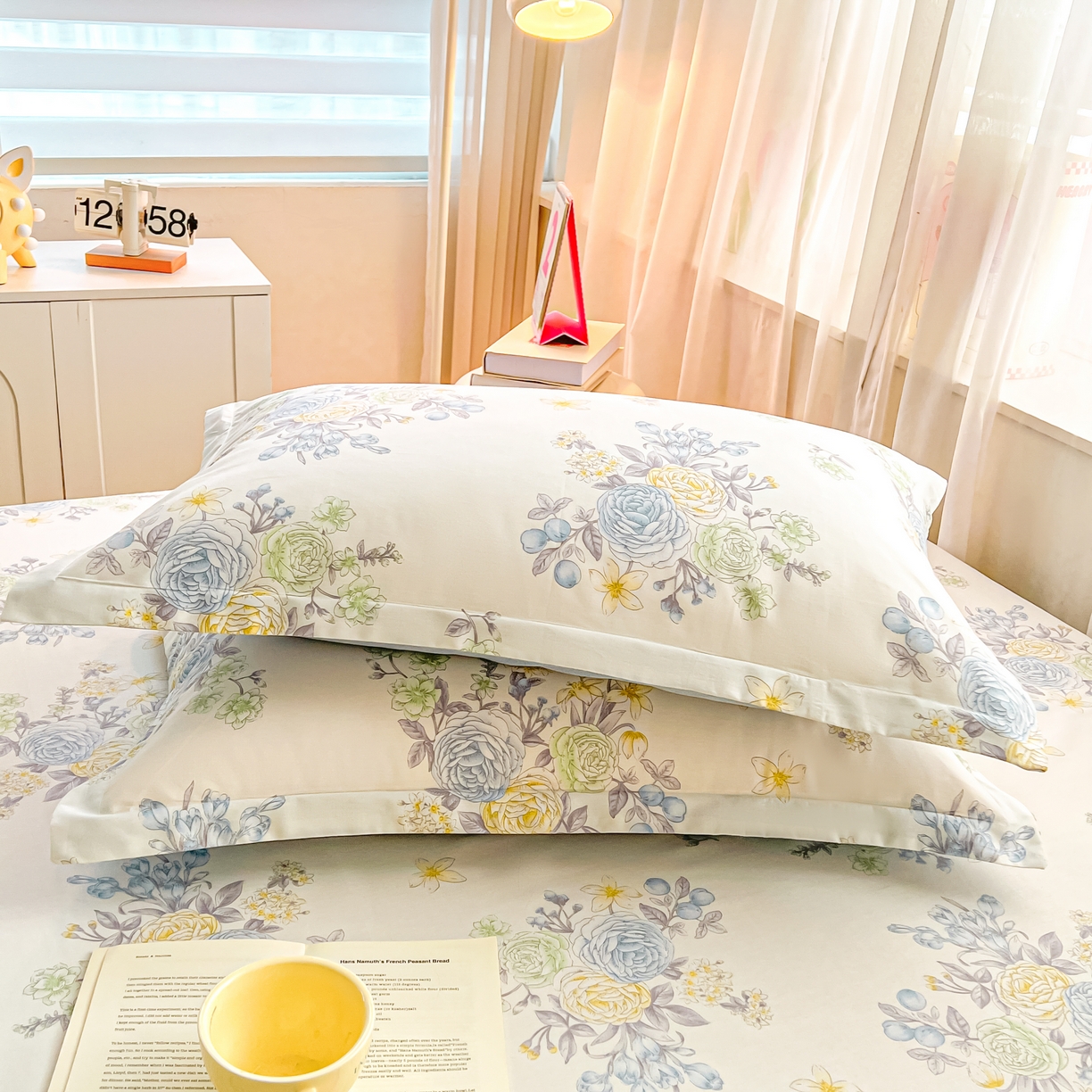 91家纺网 家纺一手货源 找家纺 珂博家纺 2026新款12868全棉纯棉小清新印花系列枕套单件单枕套 晨曦花露