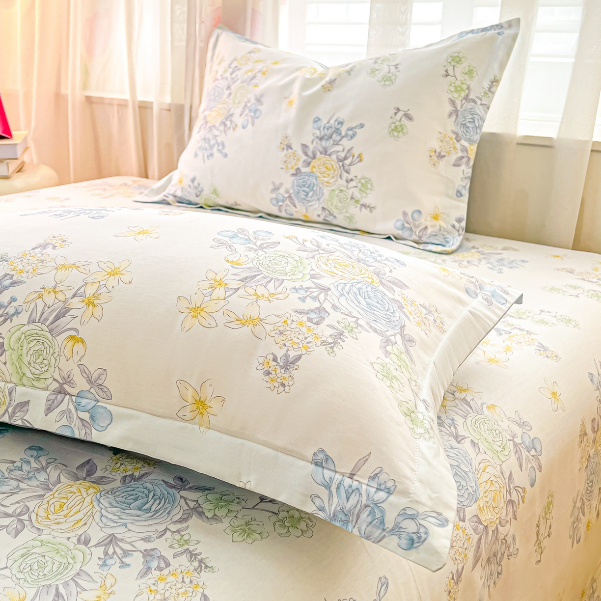 91家纺网 家纺一手货源 找家纺 珂博家纺 2026新款12868全棉纯棉小清新印花系列枕套单件单枕套 晨曦花露