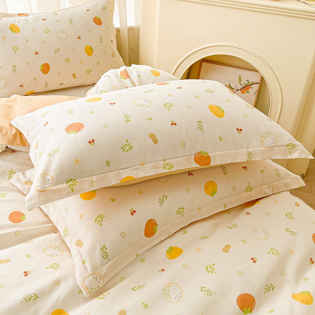 91家纺网 家纺一手货源 找家纺 珂博家纺 2026新款12868全棉纯棉小清新印花系列枕套单件单枕套 好柿发生