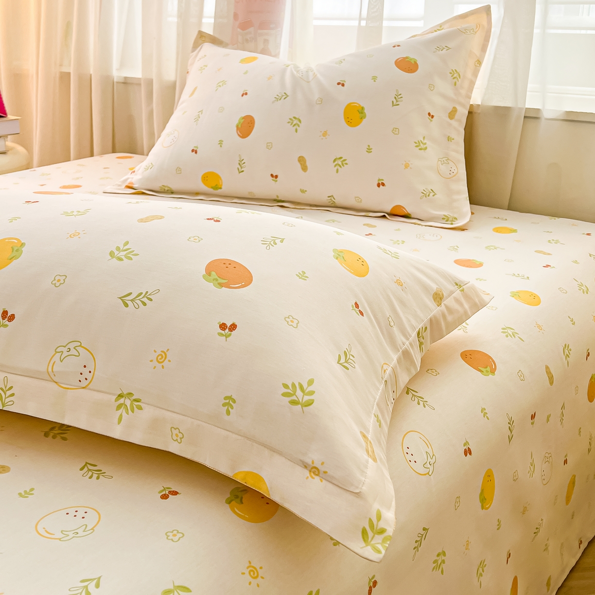 91家纺网 家纺一手货源 找家纺 珂博家纺 2026新款12868全棉纯棉小清新印花系列枕套单件单枕套 好柿发生