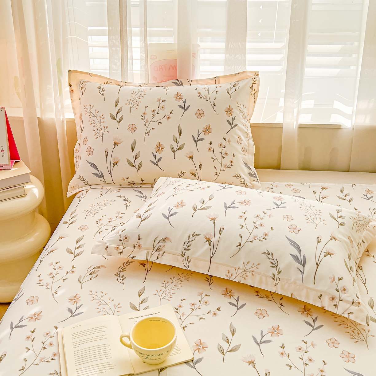 91家纺网 家纺一手货源 找家纺 珂博家纺 2026新款12868全棉纯棉小清新印花系列枕套单件单枕套 花枝印象