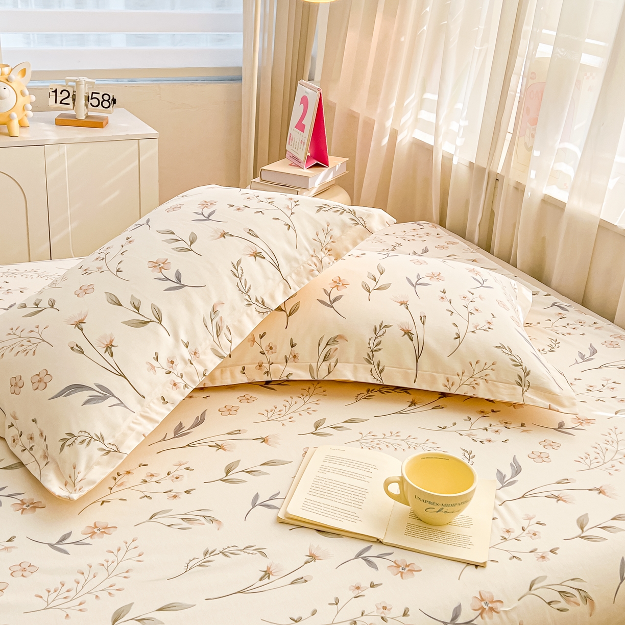 91家纺网 家纺一手货源 找家纺 珂博家纺 2026新款12868全棉纯棉小清新印花系列枕套单件单枕套 花枝印象