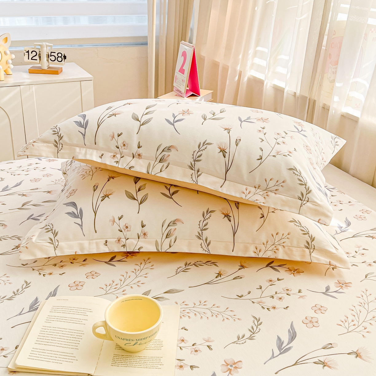 91家纺网 家纺一手货源 找家纺 珂博家纺 2026新款12868全棉纯棉小清新印花系列枕套单件单枕套 花枝印象