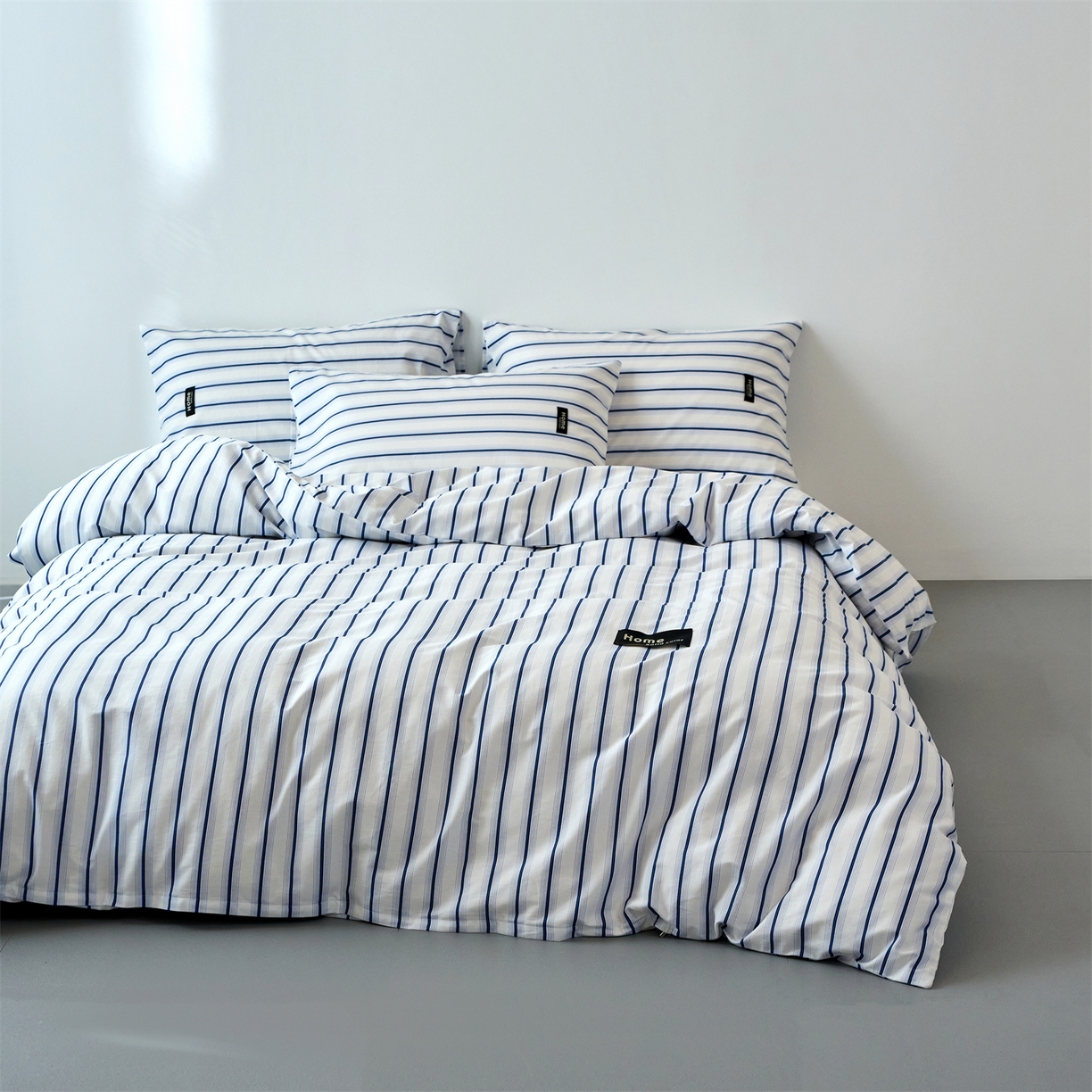 91家纺网 家纺一手货源 找家纺 兰紫橙家纺 2026新款简约风全棉条纹四件套 白芷