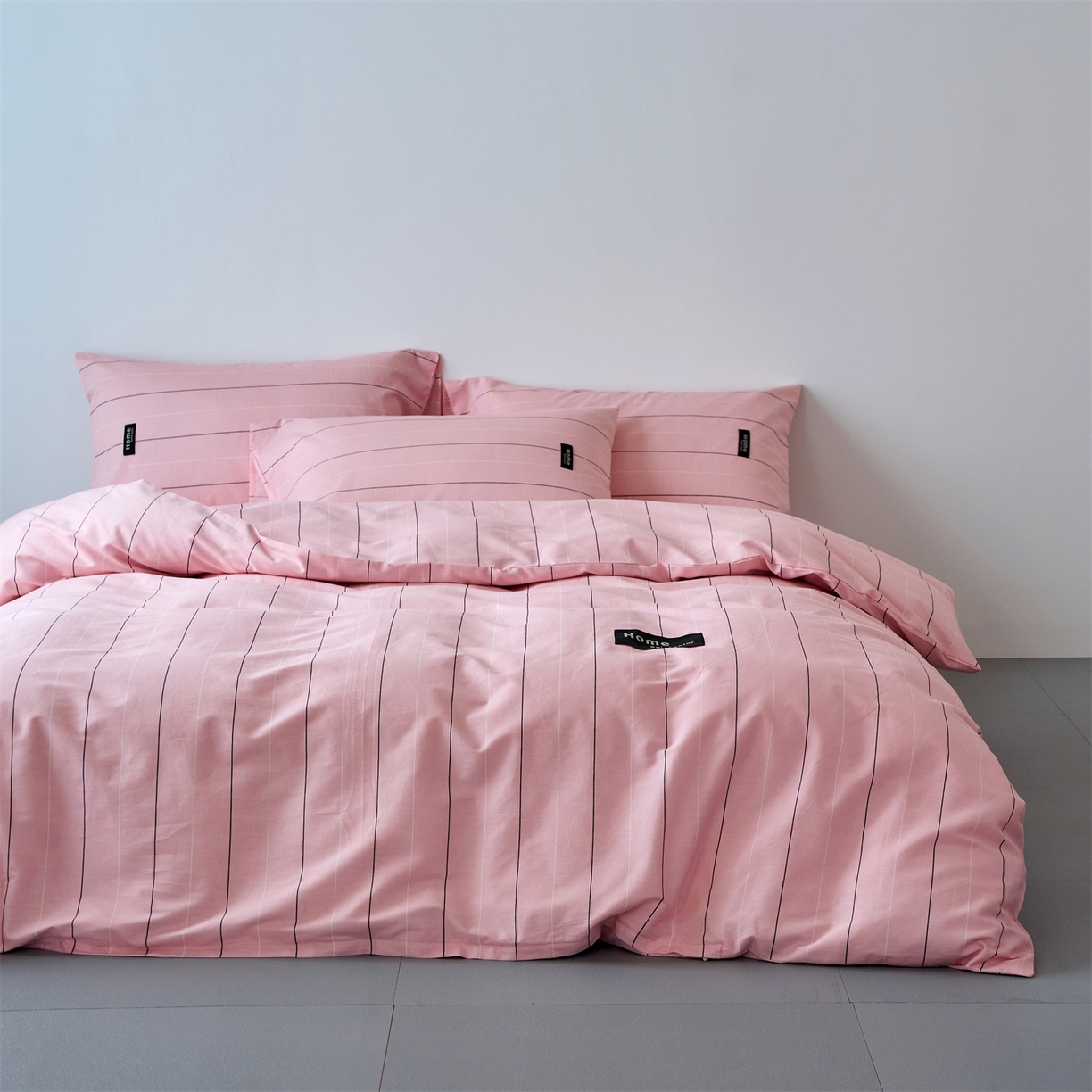 91家纺网 家纺一手货源 找家纺 兰紫橙家纺 2026新款简约风全棉条纹四件套 百薇