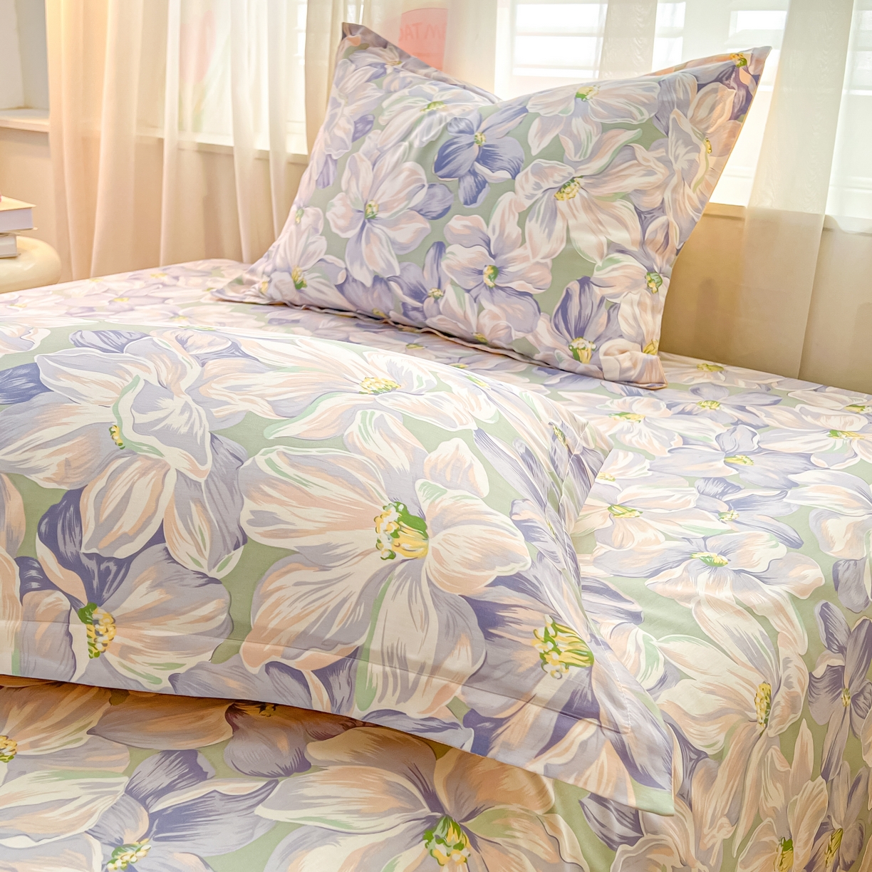 91家纺网 家纺一手货源 找家纺 珂博家纺 2026新款12868全棉纯棉小清新印花系列枕套单件单枕套 梦里繁花