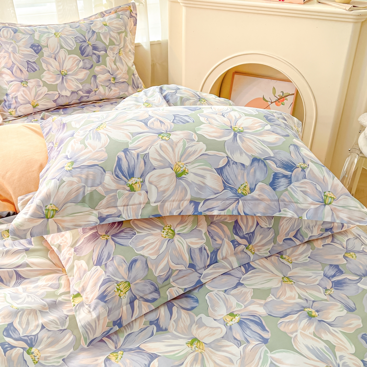 91家纺网 家纺一手货源 找家纺 珂博家纺 2026新款12868全棉纯棉小清新印花系列枕套单件单枕套 梦里繁花