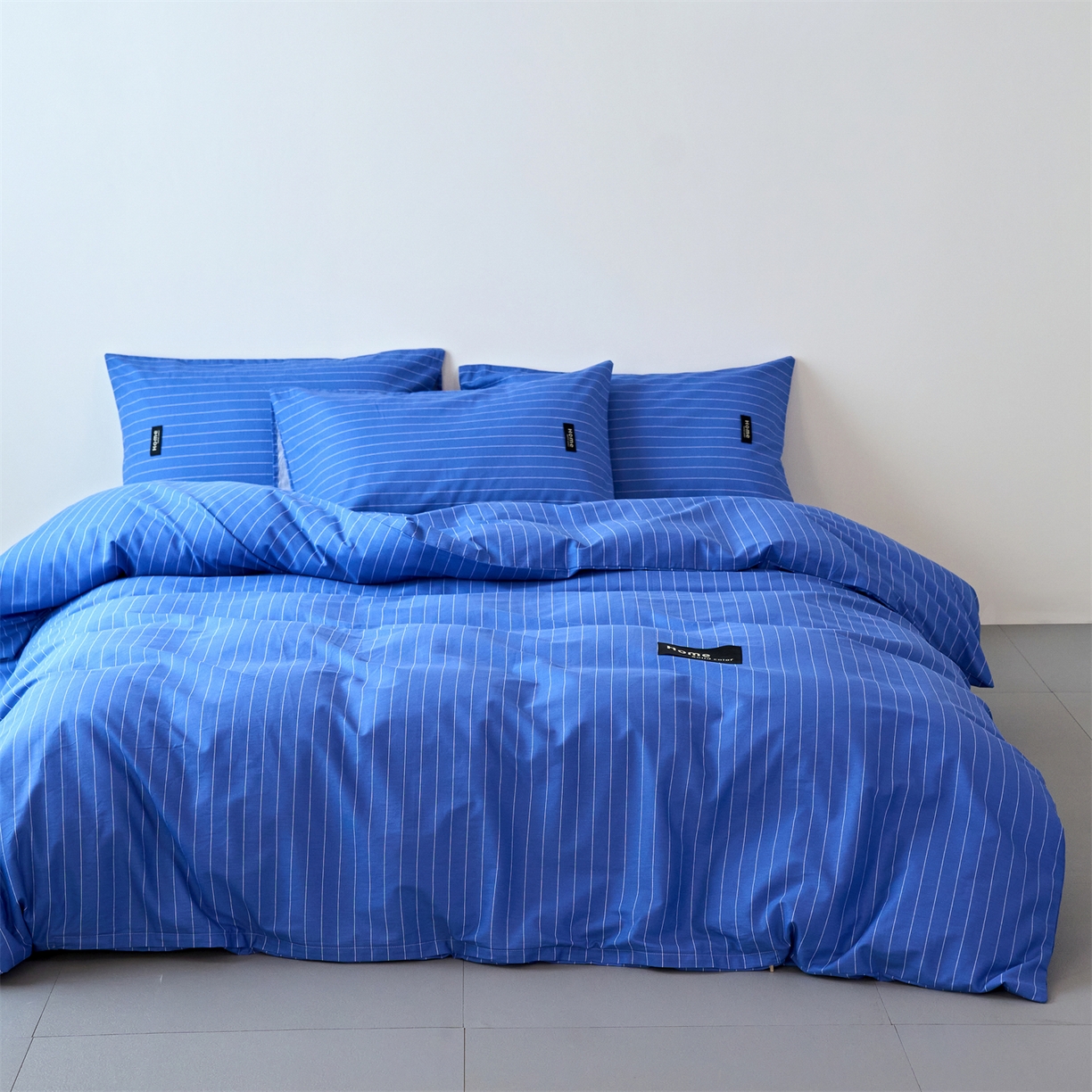 91家纺网 家纺一手货源 找家纺 兰紫橙家纺 2026新款简约风全棉条纹四件套 半夏