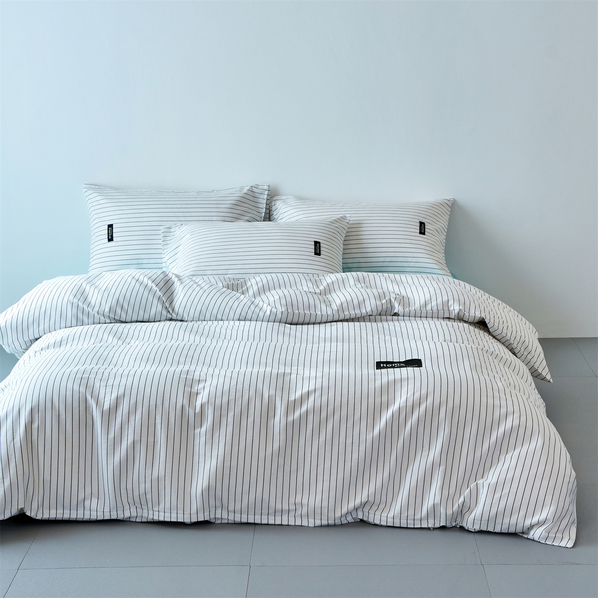 91家纺网 家纺一手货源 找家纺 兰紫橙家纺 2026新款简约风全棉条纹四件套 北海道