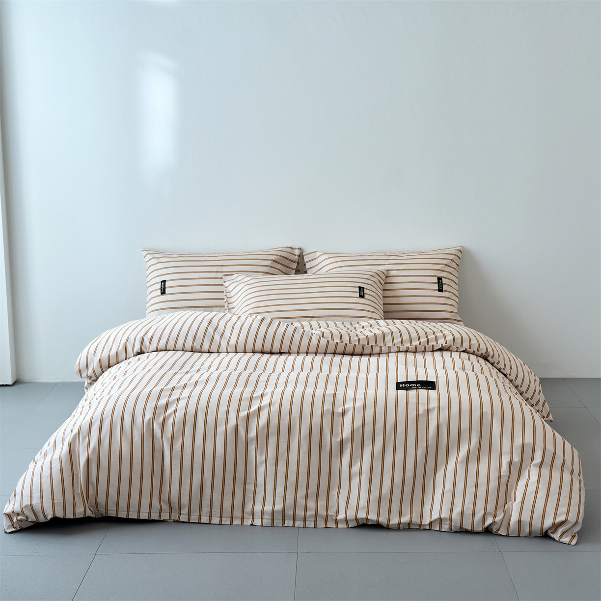 91家纺网 家纺一手货源 找家纺 兰紫橙家纺 2026新款简约风全棉条纹四件套 川谷