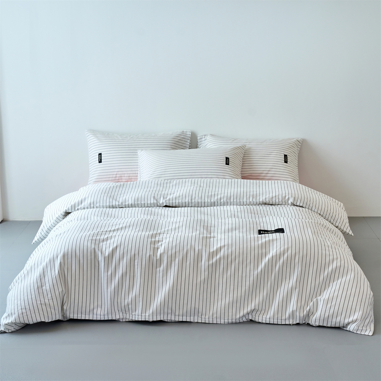 91家纺网 家纺一手货源 找家纺 兰紫橙家纺 2026新款简约风全棉条纹四件套 南星