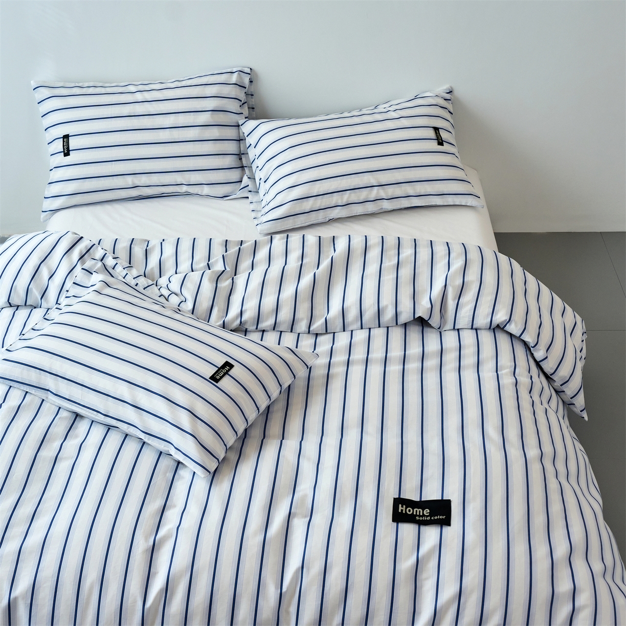 91家纺网 家纺一手货源 找家纺 兰紫橙家纺 2026新款简约风全棉条纹四件套 白芷