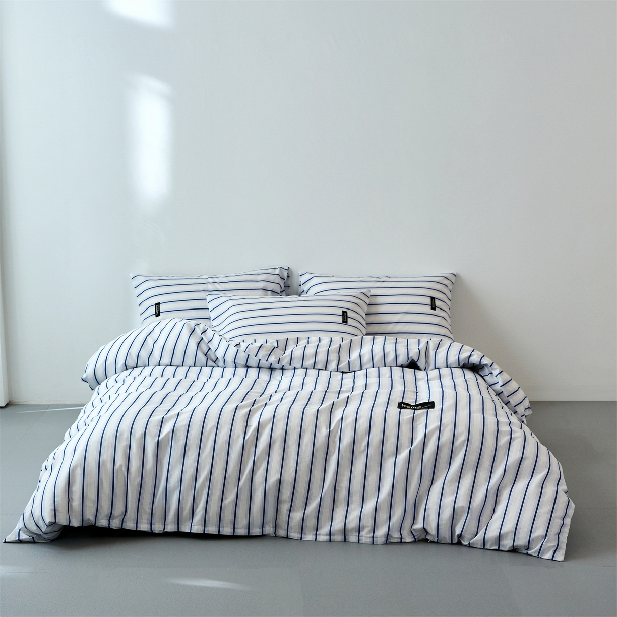 91家纺网 家纺一手货源 找家纺 兰紫橙家纺 2026新款简约风全棉条纹四件套 白芷