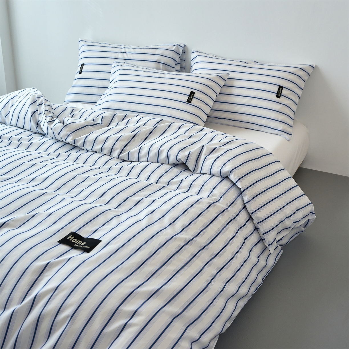 91家纺网 家纺一手货源 找家纺 兰紫橙家纺 2026新款简约风全棉条纹四件套 白芷