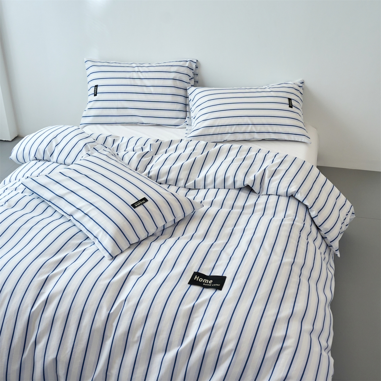 91家纺网 家纺一手货源 找家纺 兰紫橙家纺 2026新款简约风全棉条纹四件套 白芷