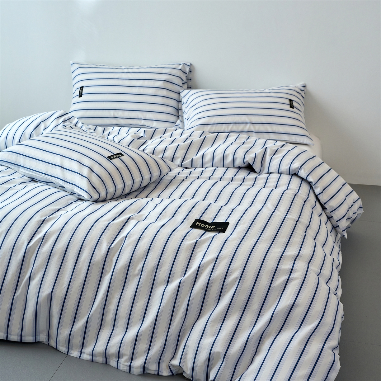 91家纺网 家纺一手货源 找家纺 兰紫橙家纺 2026新款简约风全棉条纹四件套 白芷