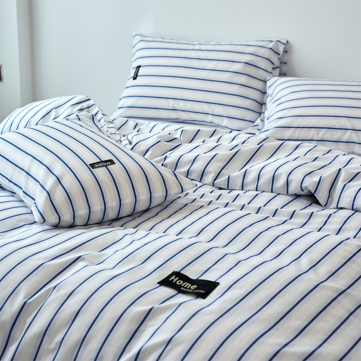 91家纺网 家纺一手货源 找家纺 兰紫橙家纺 2026新款简约风全棉条纹四件套 白芷