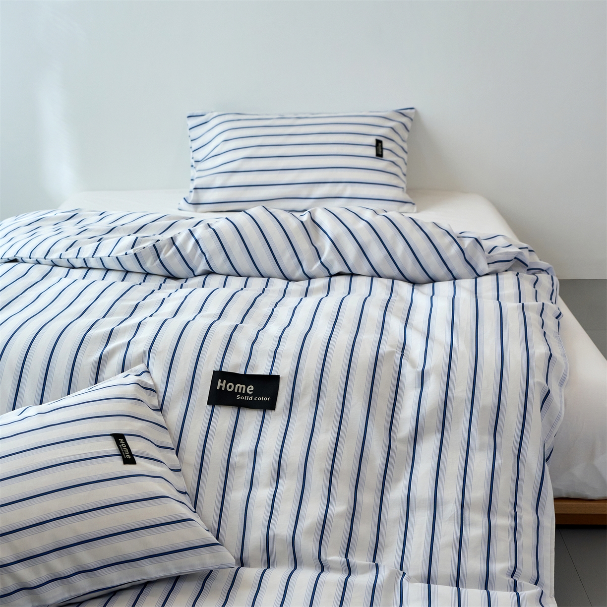 91家纺网 家纺一手货源 找家纺 兰紫橙家纺 2026新款简约风全棉条纹四件套 白芷