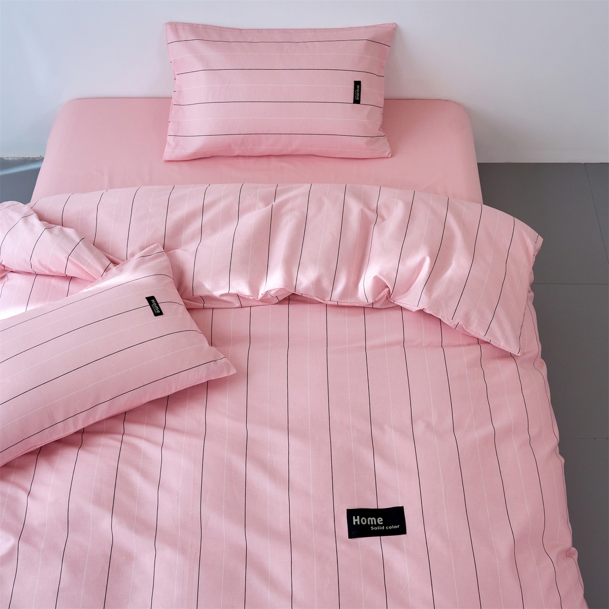 91家纺网 家纺一手货源 找家纺 兰紫橙家纺 2026新款简约风全棉条纹四件套 百薇