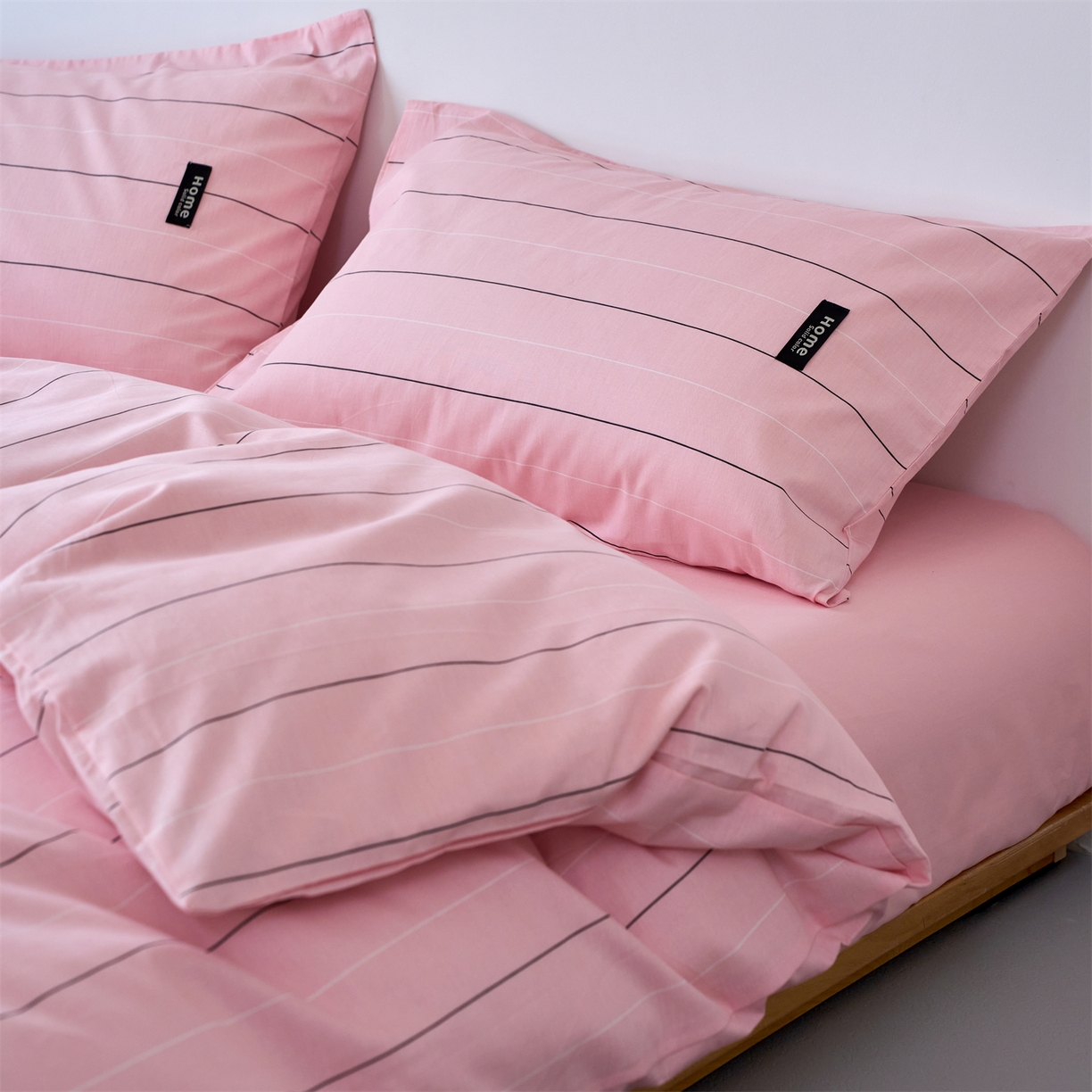 91家纺网 家纺一手货源 找家纺 兰紫橙家纺 2026新款简约风全棉条纹四件套 百薇