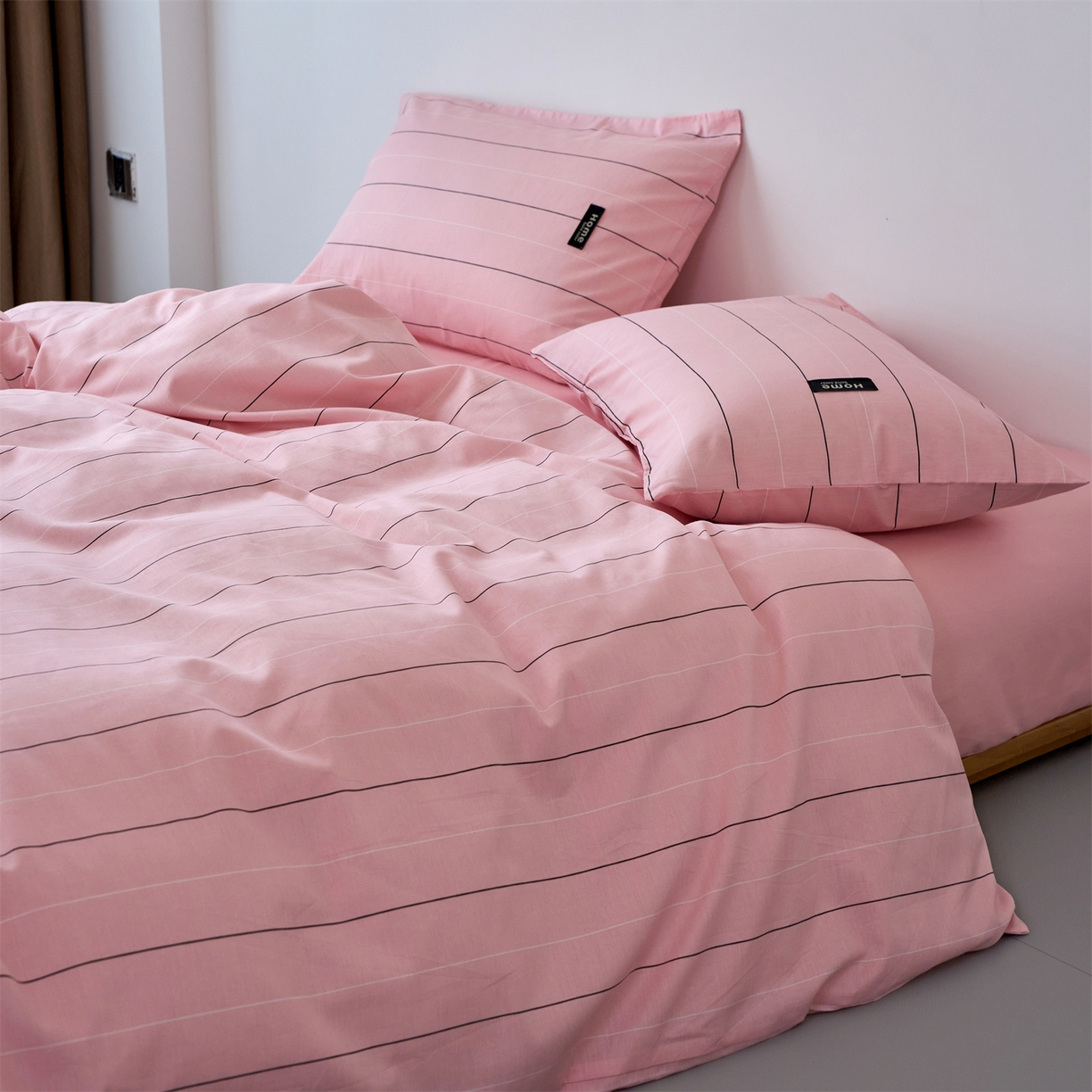 91家纺网 家纺一手货源 找家纺 兰紫橙家纺 2026新款简约风全棉条纹四件套 百薇