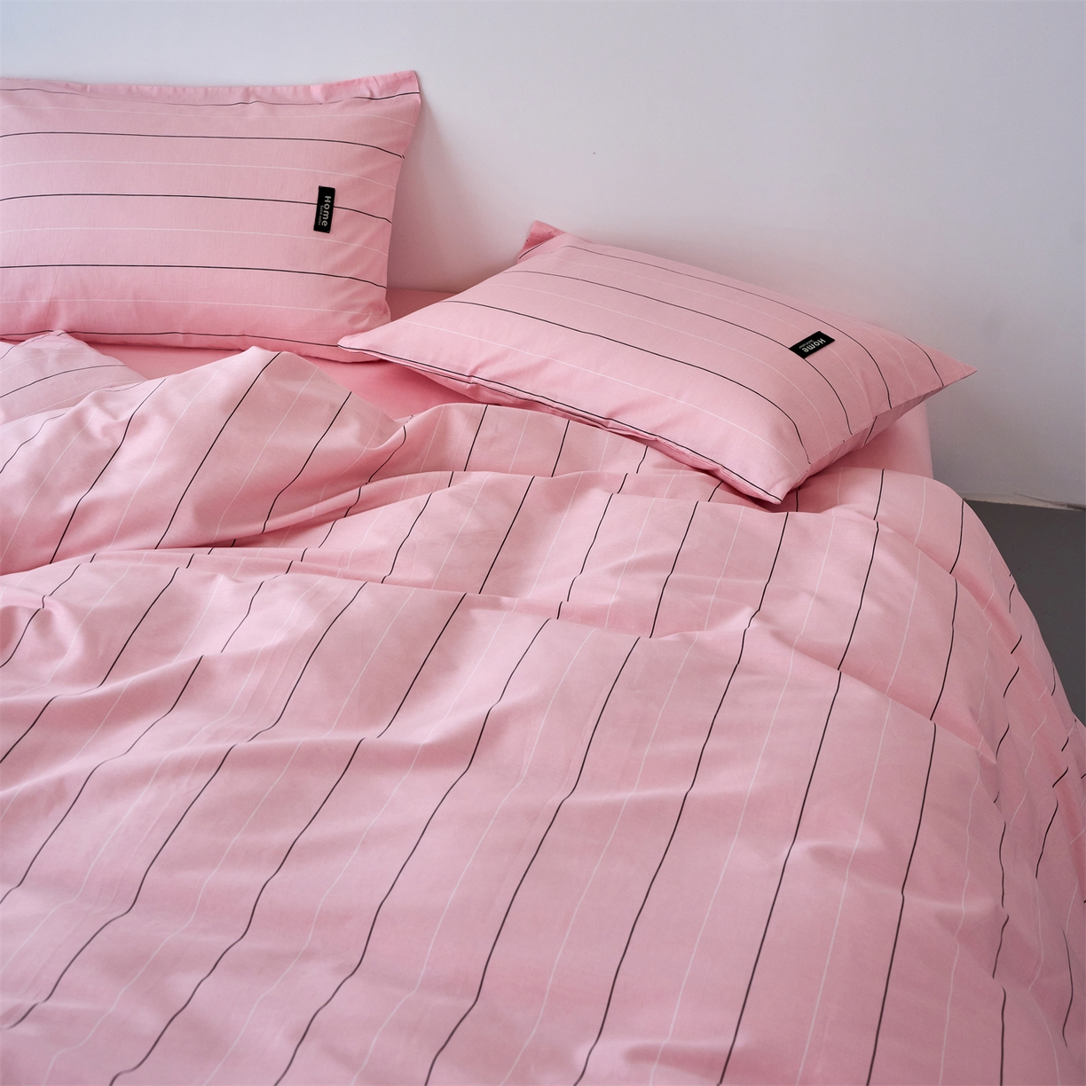 91家纺网 家纺一手货源 找家纺 兰紫橙家纺 2026新款简约风全棉条纹四件套 百薇