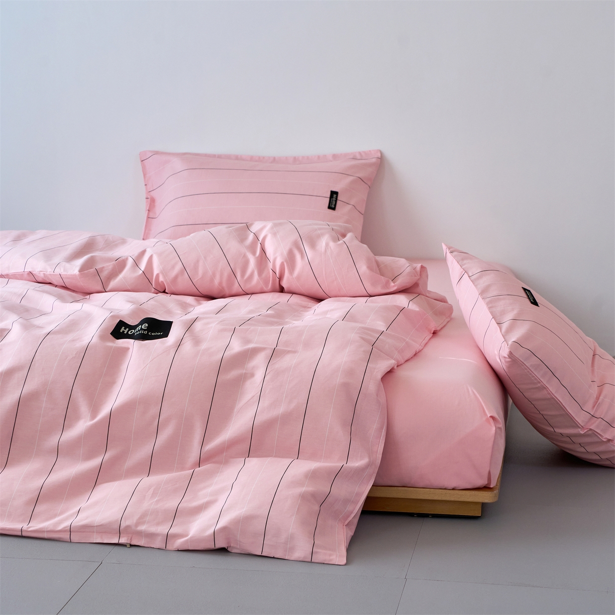 91家纺网 家纺一手货源 找家纺 兰紫橙家纺 2026新款简约风全棉条纹四件套 百薇