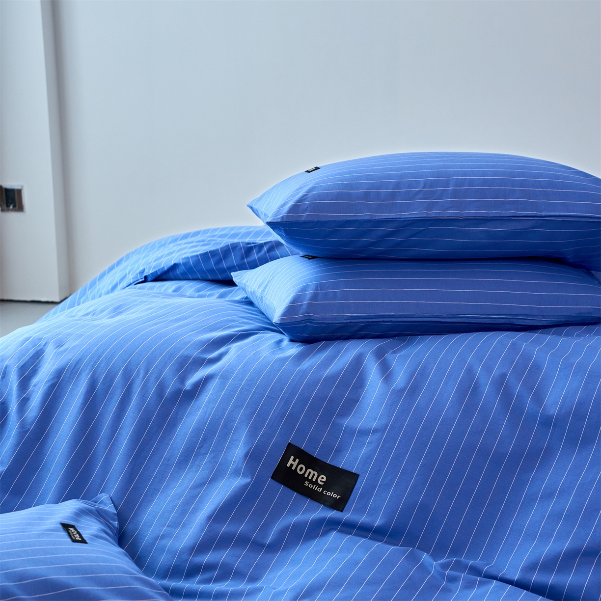 91家纺网 家纺一手货源 找家纺 兰紫橙家纺 2026新款简约风全棉条纹四件套 半夏