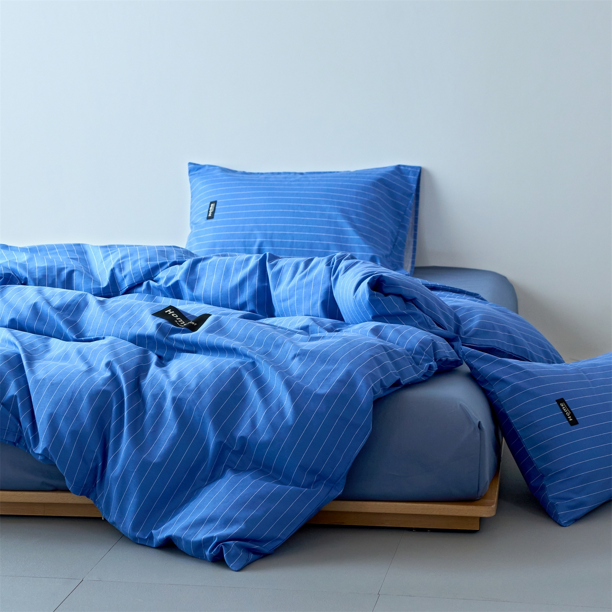 91家纺网 家纺一手货源 找家纺 兰紫橙家纺 2026新款简约风全棉条纹四件套 半夏