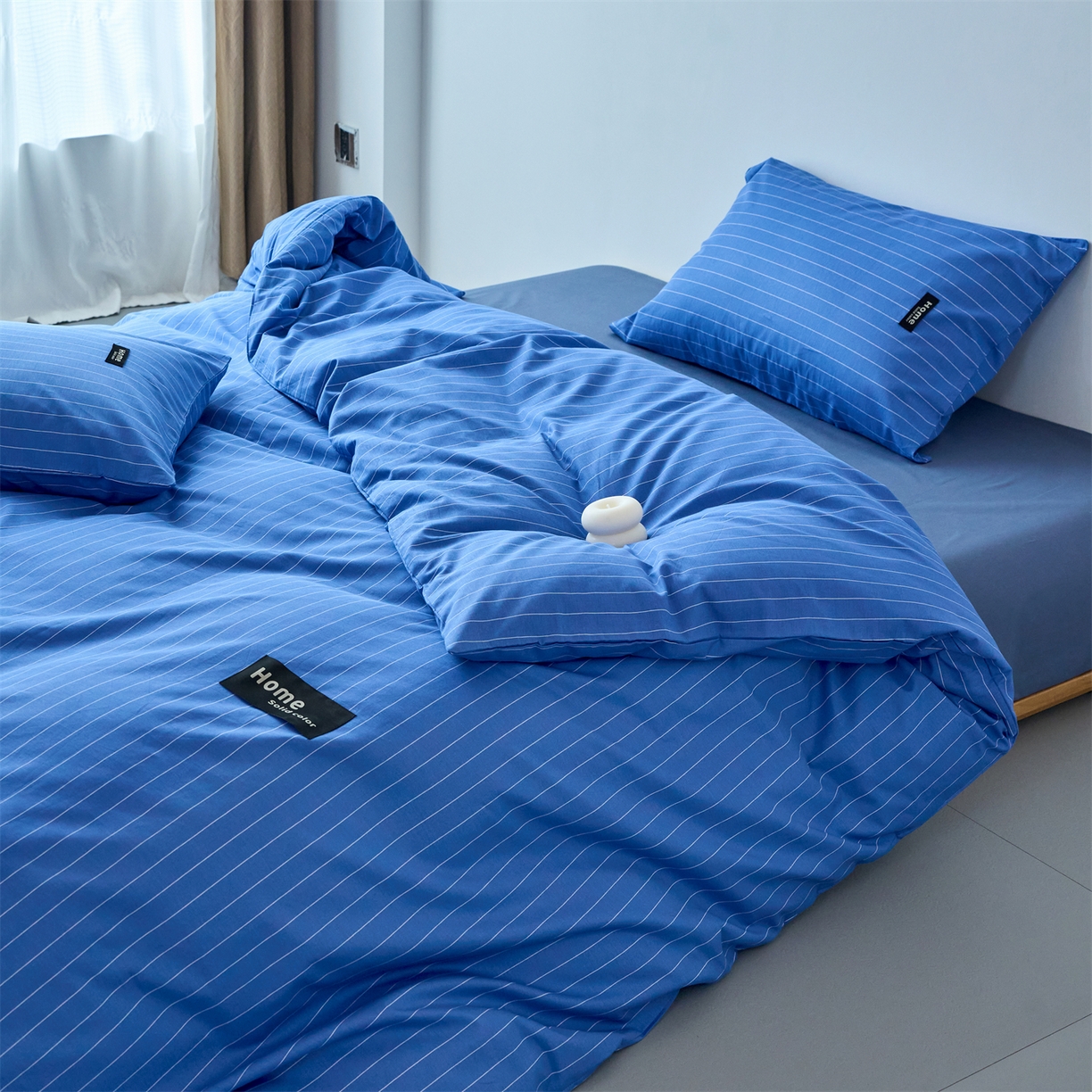 91家纺网 家纺一手货源 找家纺 兰紫橙家纺 2026新款简约风全棉条纹四件套 半夏