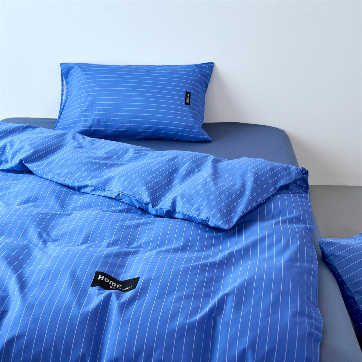 91家纺网 家纺一手货源 找家纺 兰紫橙家纺 2026新款简约风全棉条纹四件套 半夏