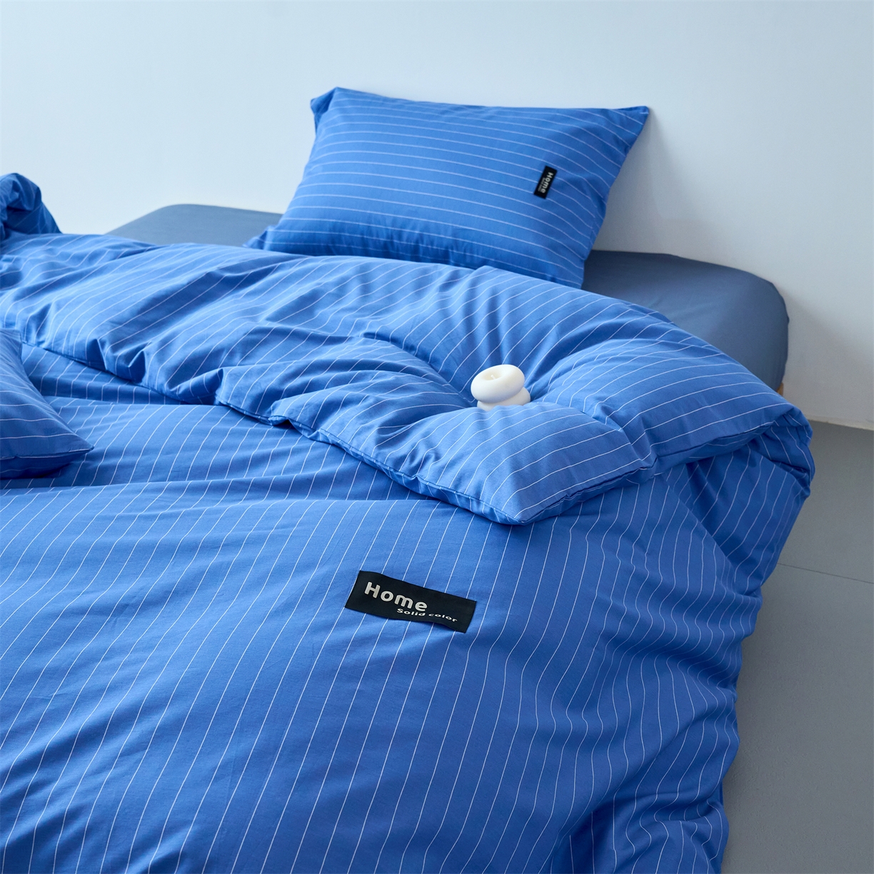 91家纺网 家纺一手货源 找家纺 兰紫橙家纺 2026新款简约风全棉条纹四件套 半夏