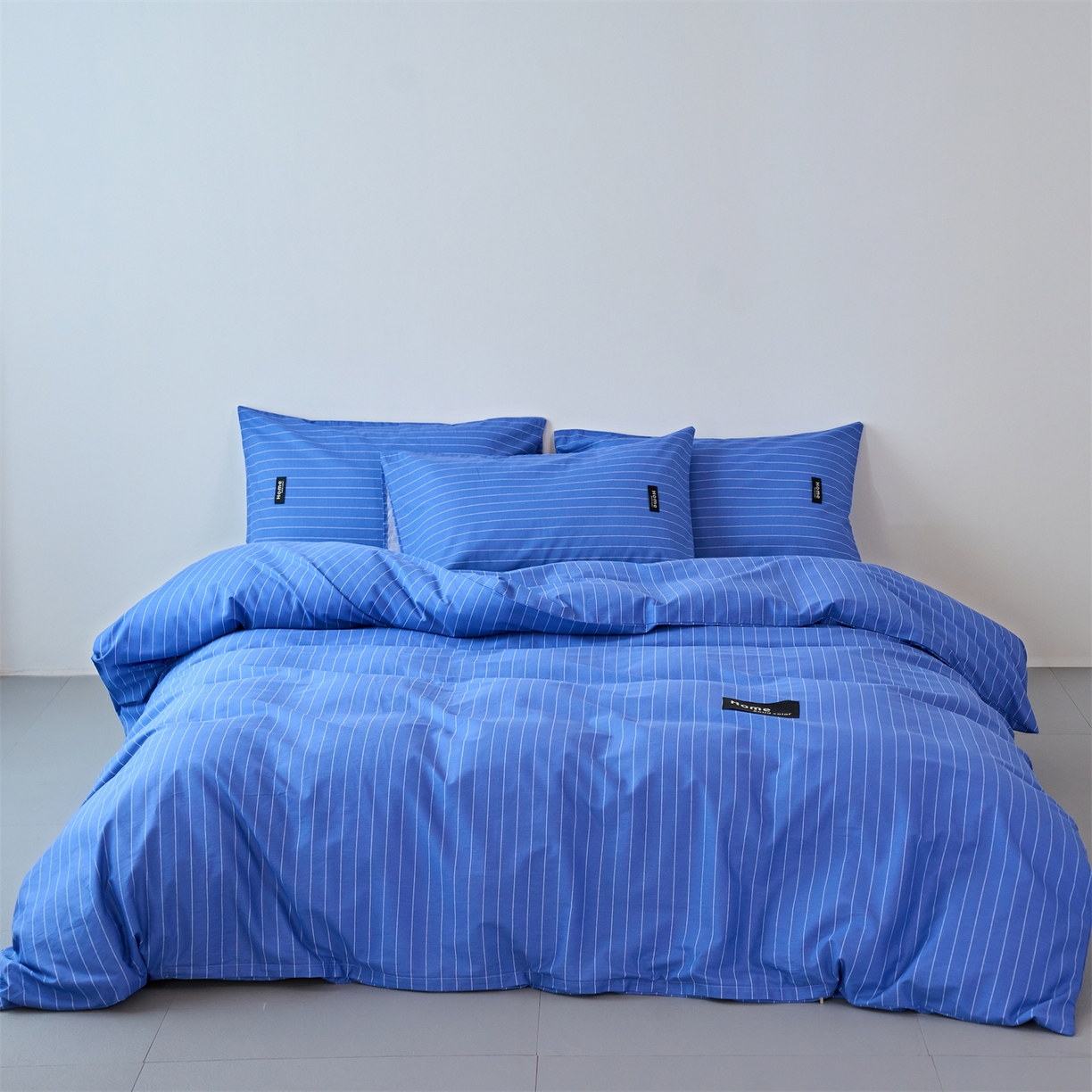 91家纺网 家纺一手货源 找家纺 兰紫橙家纺 2026新款简约风全棉条纹四件套 半夏