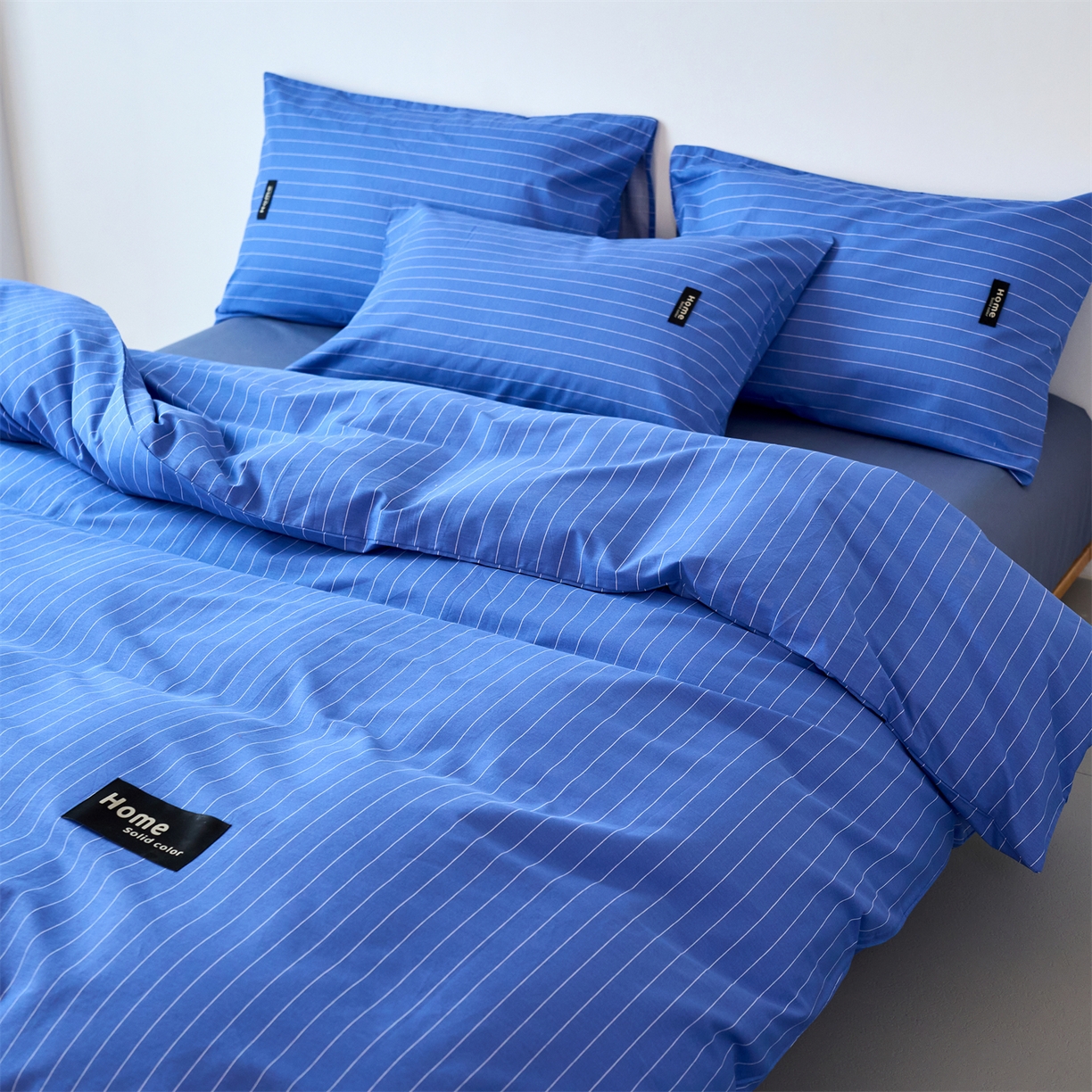 91家纺网 家纺一手货源 找家纺 兰紫橙家纺 2026新款简约风全棉条纹四件套 半夏