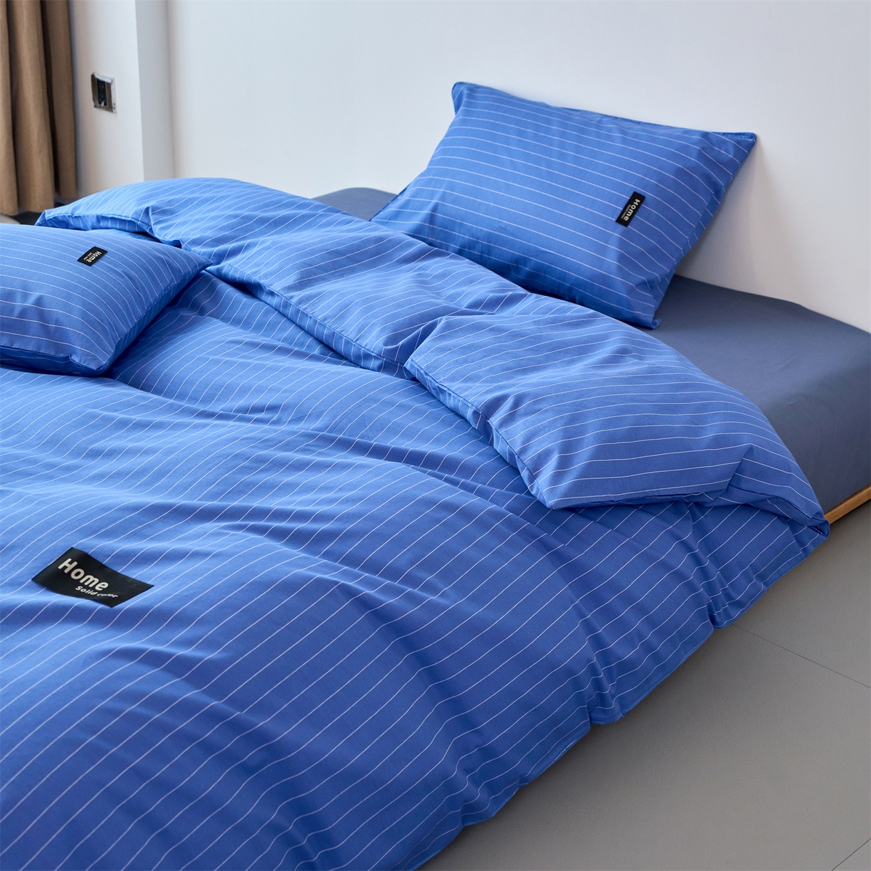 91家纺网 家纺一手货源 找家纺 兰紫橙家纺 2026新款简约风全棉条纹四件套 半夏