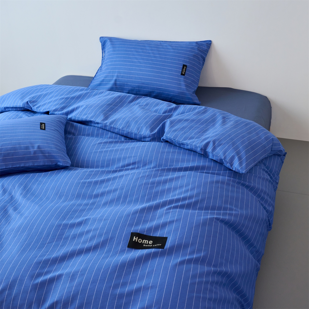 91家纺网 家纺一手货源 找家纺 兰紫橙家纺 2026新款简约风全棉条纹四件套 半夏