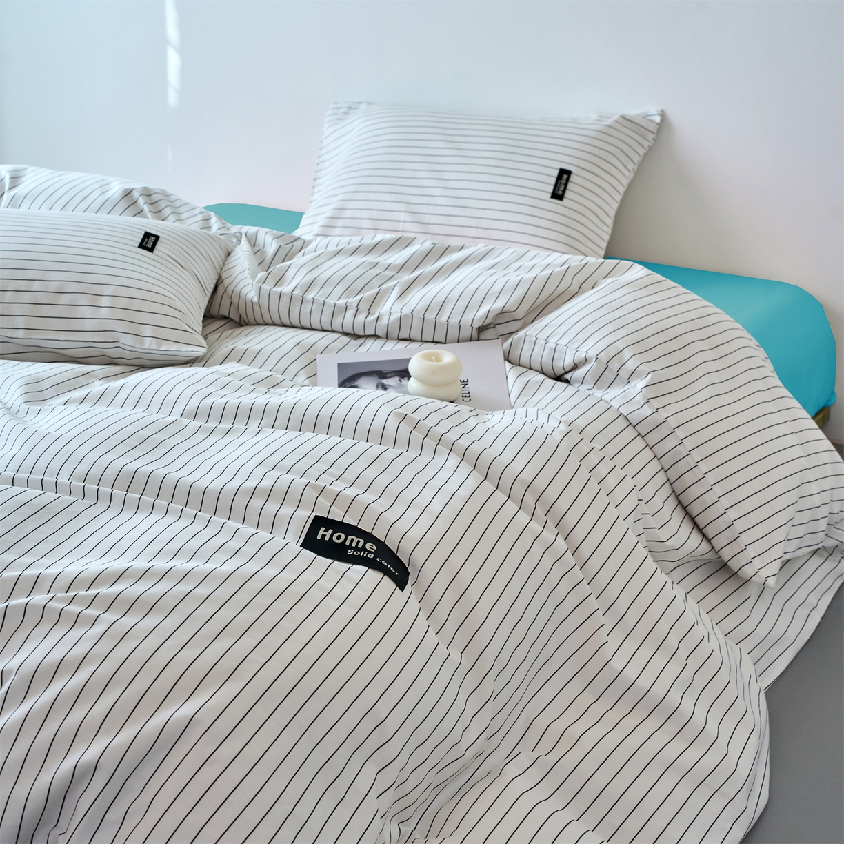 91家纺网 家纺一手货源 找家纺 兰紫橙家纺 2026新款简约风全棉条纹四件套 北海道