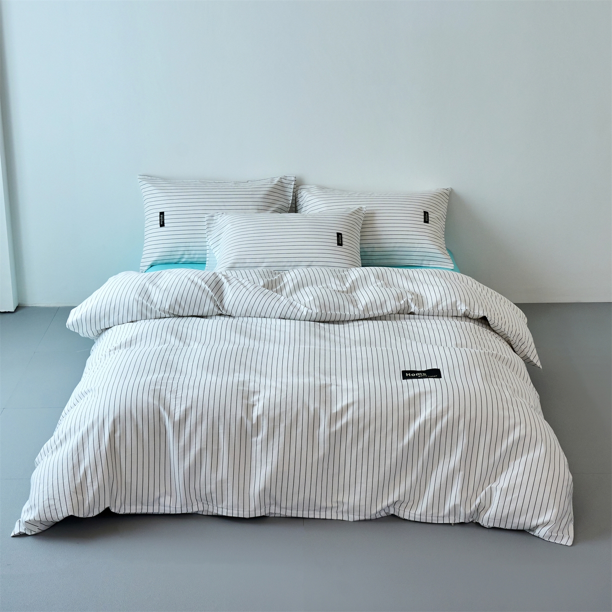 91家纺网 家纺一手货源 找家纺 兰紫橙家纺 2026新款简约风全棉条纹四件套 北海道