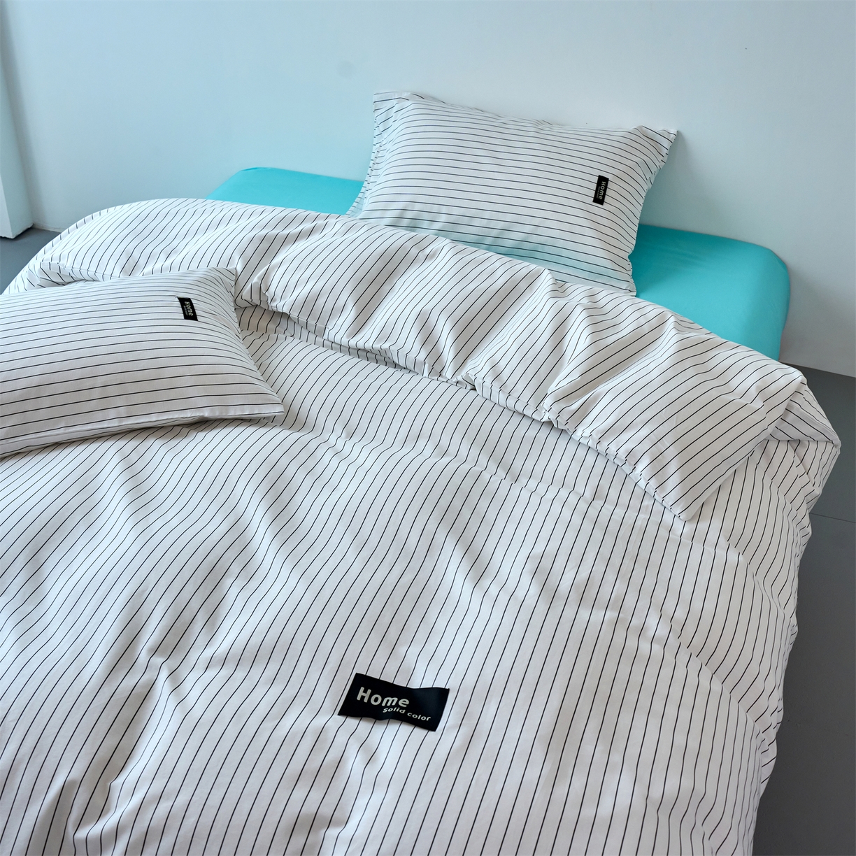 91家纺网 家纺一手货源 找家纺 兰紫橙家纺 2026新款简约风全棉条纹四件套 北海道